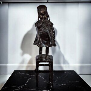 Vintage JUAN CLARA "GIRL ON STOOL" BRONZE SCULPTURE ~Heavy & Nicely Detailed